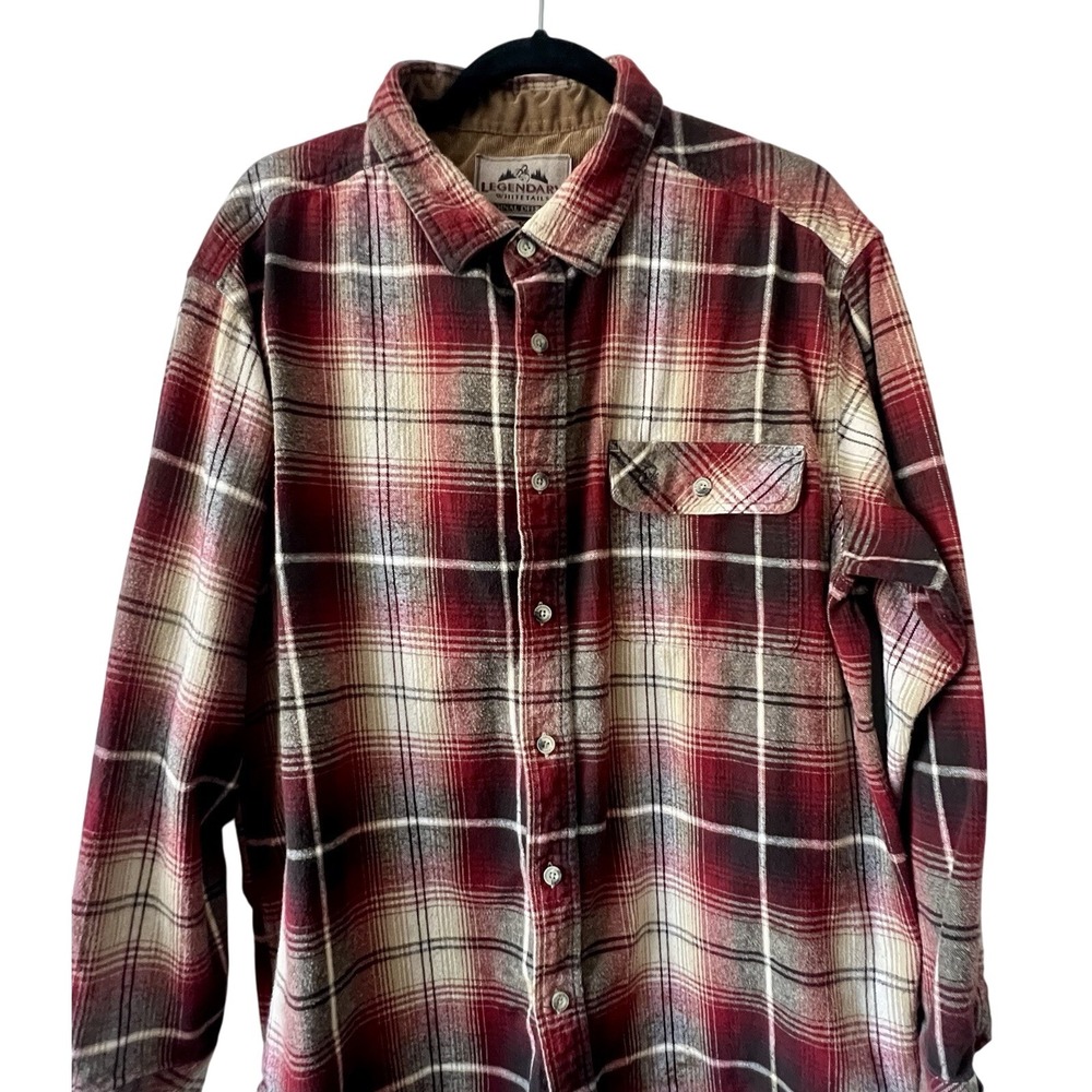 Legendary Whitetails Mens Flannel Shirt 2XL Red Plaid Corduroy Collar Button Up